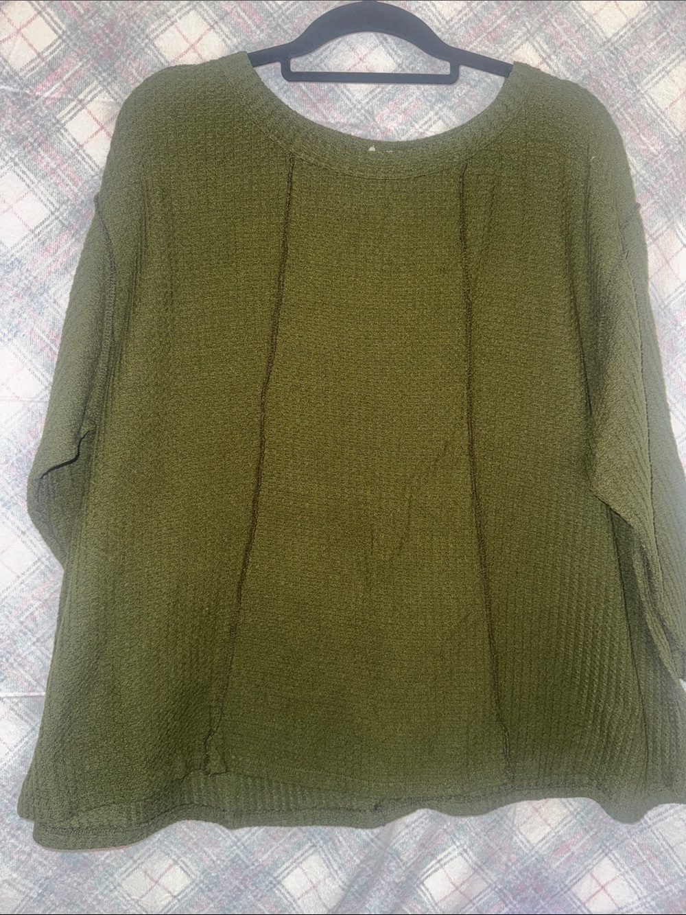 BiBi Olive Green Crewneck waffle Knit Sweater